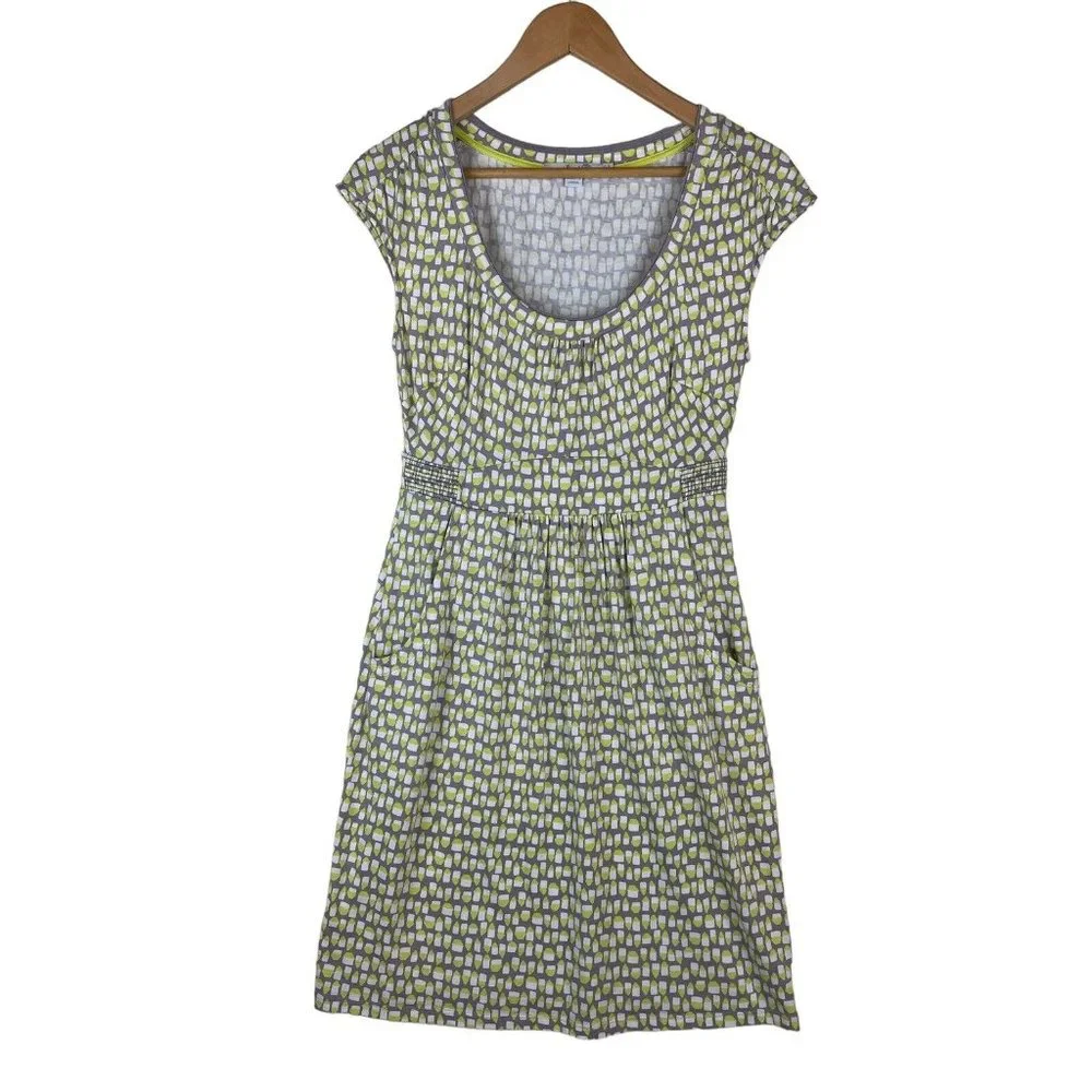 Boden Dress US Size 4P Gray & Lime Green Print Cap Sleeve Jersey Pockets EUC - Picture 1 of 14